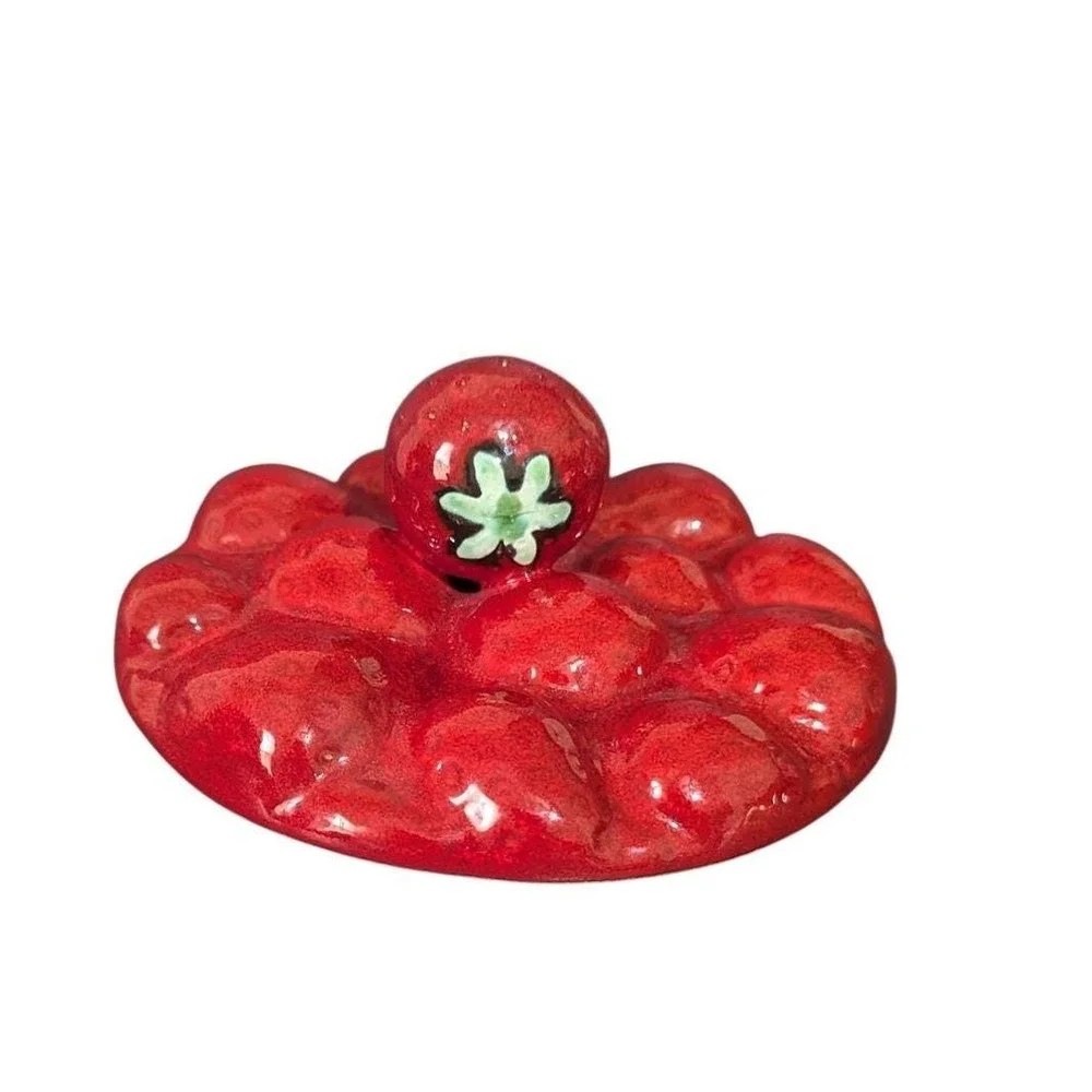 Vintage Portugal Ceramic Strawberry Canister Lid Replacement Red Fruit 6.5in